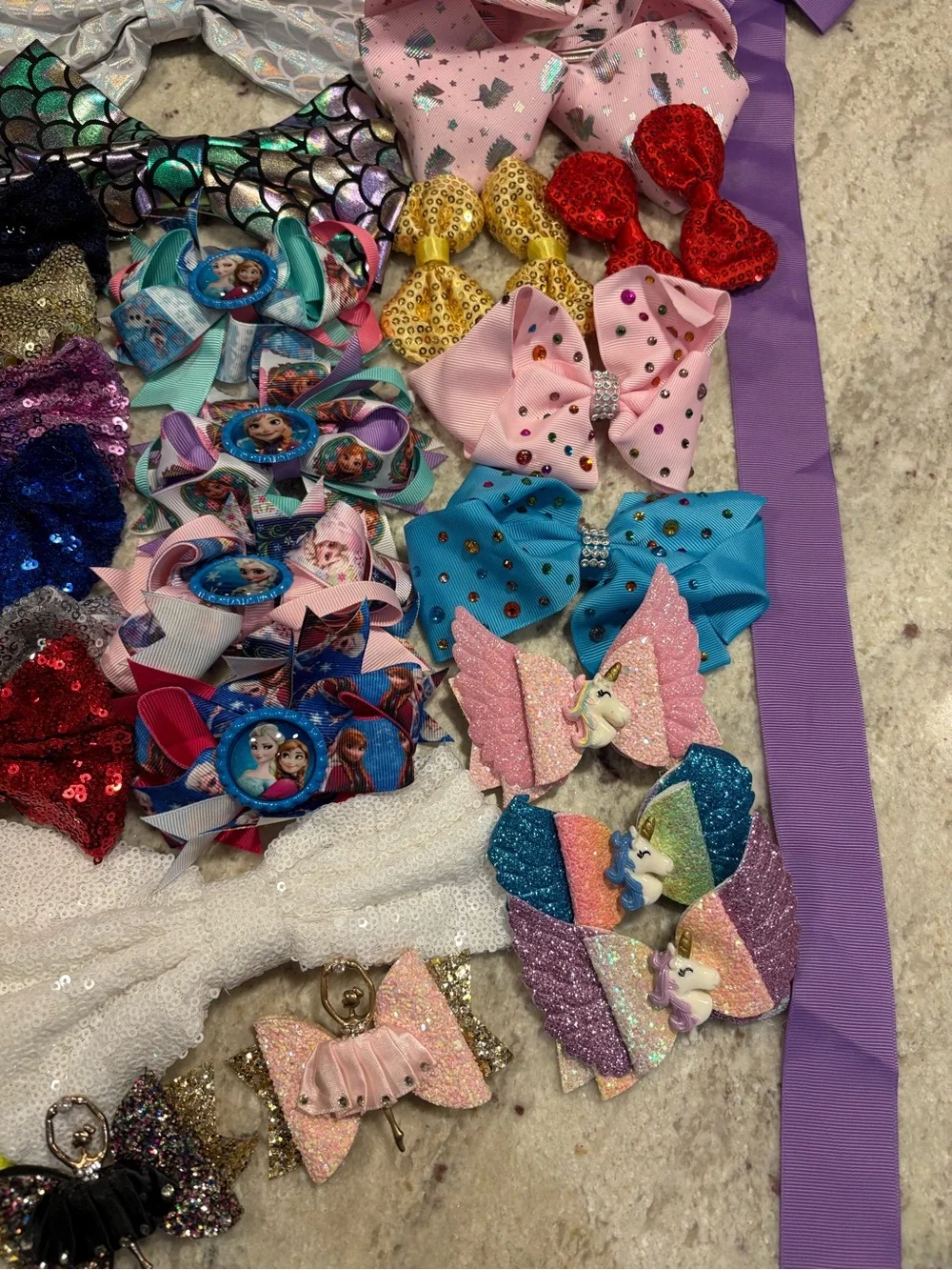 Girls Sequin & Ribbon Hair Bows NEW 36pcs